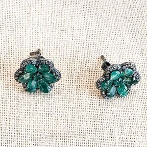 Diamond, emerald, sterling stud earrings